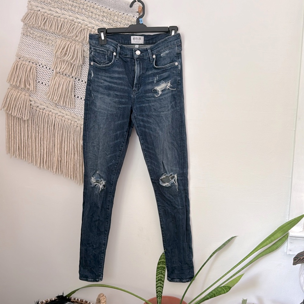 AGOLDE Dark Wash Distressed Skinny Jeans